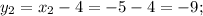 y_{2} = x_{2} - 4 = -5 - 4 = -9;