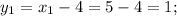 y_{1} = x_{1} - 4 = 5 - 4 = 1;