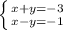 \left \{ {{x+y=-3} \atop {x - y=-1}} \right.