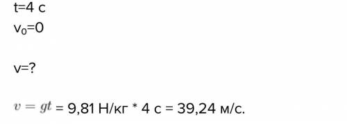 ￼Тіло вільно падає без початкової швидкості. Визначте швидкість руху тіла через 4 с після початку па