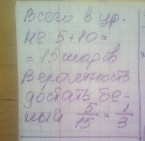 З урни у якій є 5 білих і 10 червоних куль навмання виймають одну кулю. Знайдіть імовірність того що