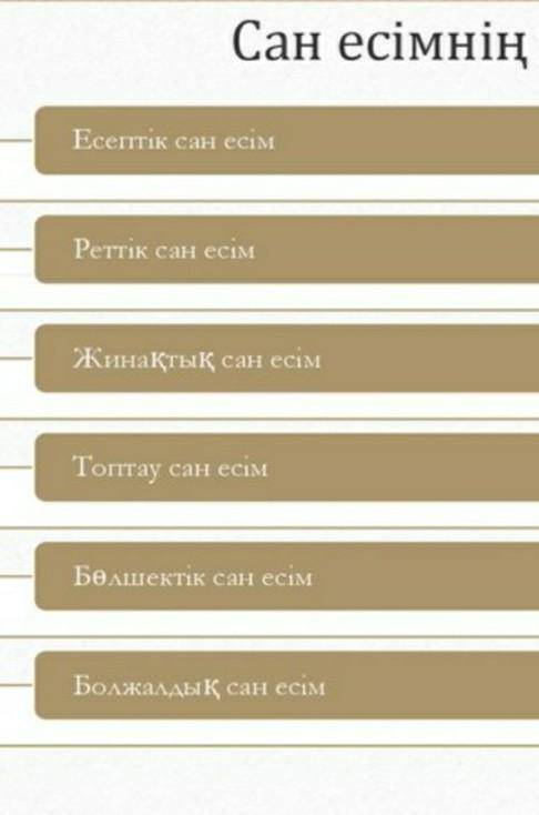 Кім біледі сан есім 8 сөйлем Негіз сан есім Туынды сан есімҚосарлы сан есімТіркесті сан есім​