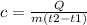 c = \frac{Q}{m(t2 - t1)}