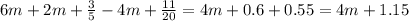 6m + 2m + \frac{3}{5} - 4m + \frac{11}{20} = 4m + 0.6 + 0.55 = 4m + 1.15