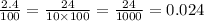 \frac{2.4}{100} = \frac{24}{10 \times 100} = \frac{24}{1000} = 0.024