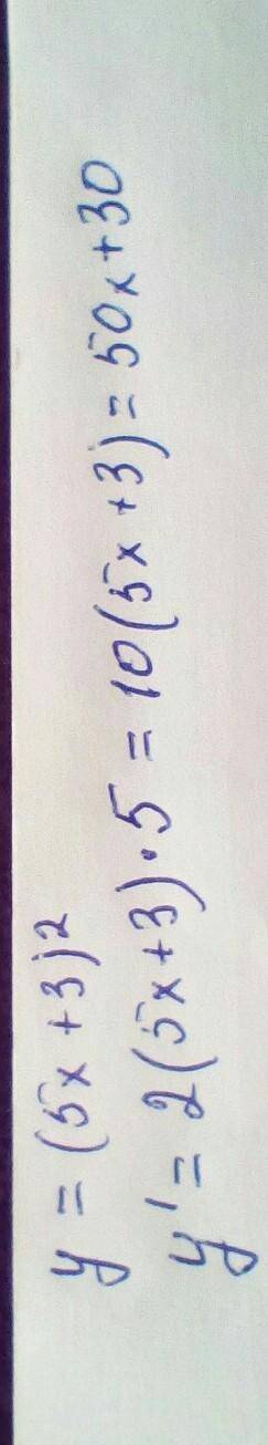 Знайдіть похідну функцію у=(5x+3)²​