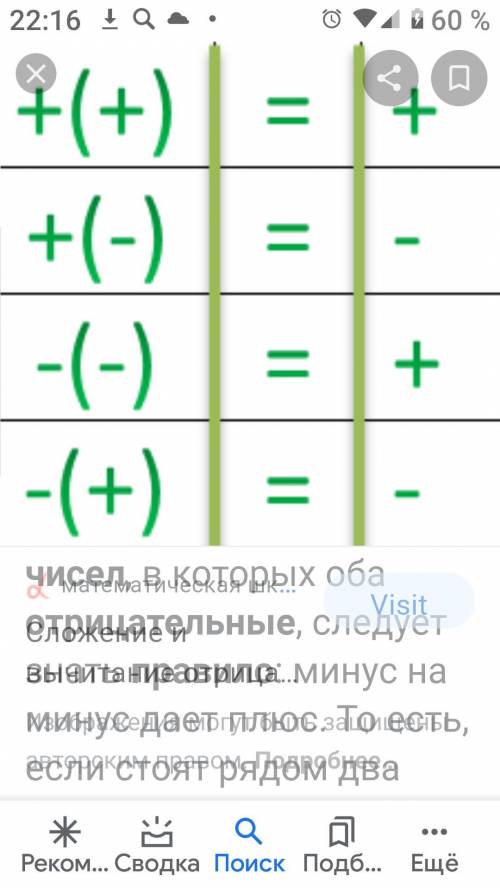 правила:вычитания отрицательных чисел с положительными (6-7) вычитание отрицательного с отрицательны