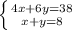 \left \{ {{4x+6y=38} \atop {x+y=8}} \right.