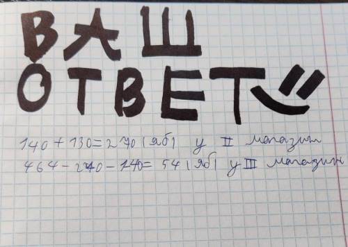 У 3 магазини завезли 464 кг яблук. У перший магазин завезли 140кг яблук. У другий на 130 більше. Скі