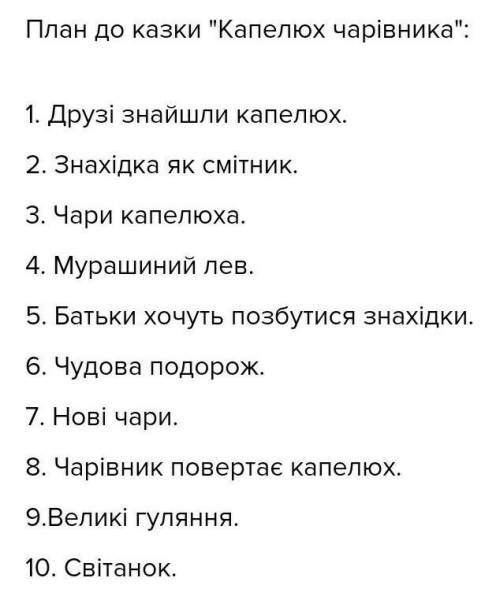 Капелюх чарівника Скласти план до третього розділу. !!