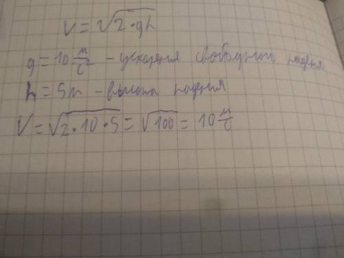 Тіло падає з висоти 5 м. Визначте, чому дорівнює швидкість тіла в момент падіння на поверхню Землі.