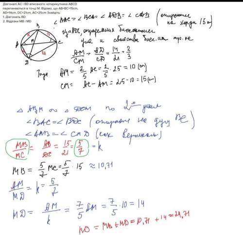 распишите 3. Діагоналі AC i BD чотирикутника ABCD перетинакияв точці М. Площадь трикутників AMD, СМД