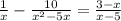 \frac{1}{x} - \frac{10}{x^{2} - 5x} = \frac{3-x}{x-5}