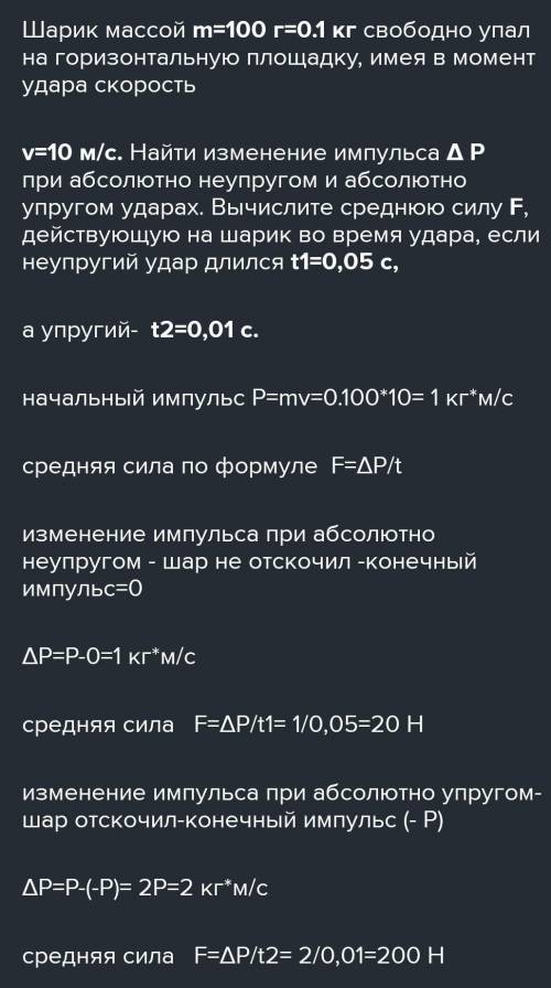 Кулька масою 100 г вільно упала на горизонтальну плиту, маючи в момент удару швидкість 10 м/с. Визна