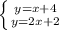 \left \{ {{y= x + 4} \atop {y = 2x + 2}} \right.