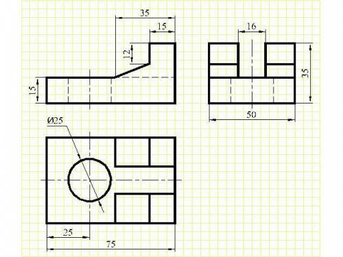 с черчением ! Выполните чертеж детали, у которой вырезаны части по нанесенной разметке в трех проекц