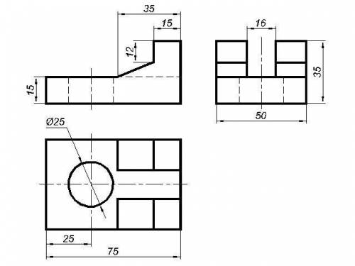 с черчением ! Выполните чертеж детали, у которой вырезаны части по нанесенной разметке в трех проекц
