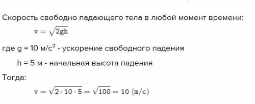 тило падае з висоти 5 м визначте чему доривнюе швидкисть тила в момент падения на поверхности земли​