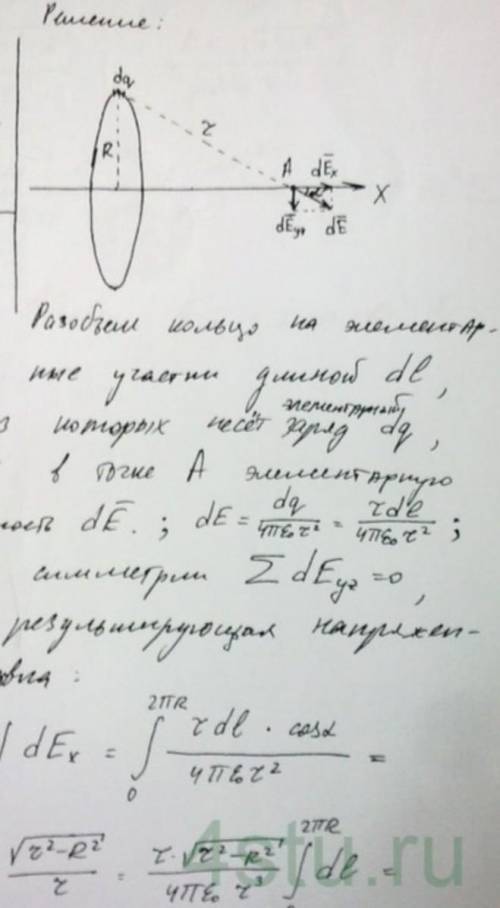 Тонкое кольцо радиусом 8 см имеет равномерно распределенный заряд с линейной плотностью t = 6 мкКл /