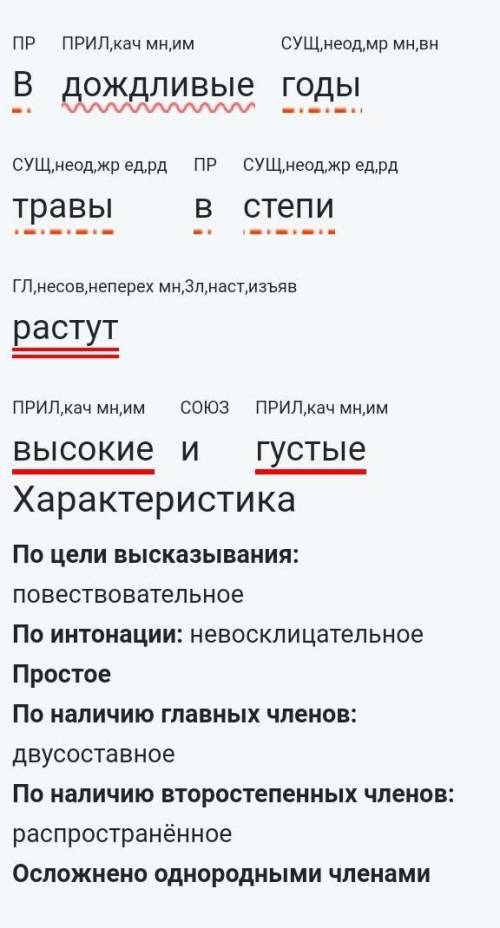 В дождливые годы травы в степи растут высокие и густые сделать синтаксич разбор​