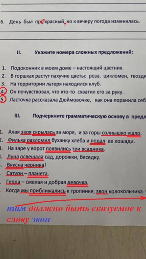 Подчеркните граматическую основу в предложениях в 3 заданий