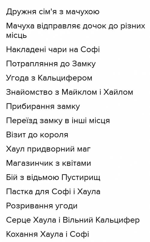 План до 1 розділу роману «Мандрівний замок Хаула»