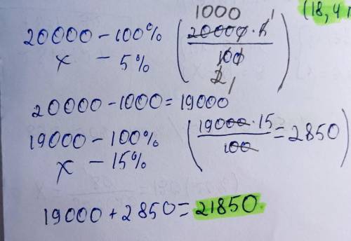 Айнур сначала уменьшила число 20 000 на 5%, затем увеличила число на 15%. Какое число вычислила Айну