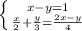 \left \{ {{x-y=1} \atop {\frac{x}{2}+\frac{y}{3}=\frac{2x-y}{4} }} \right.