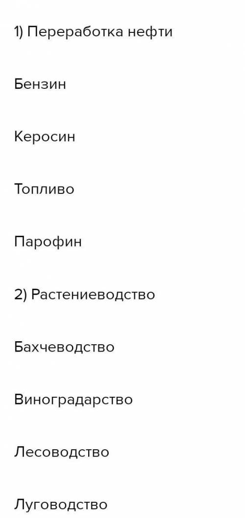 B) Сгруппируйте предложенные отрасли хозяйства. Используя тематическую карту,определите их географию