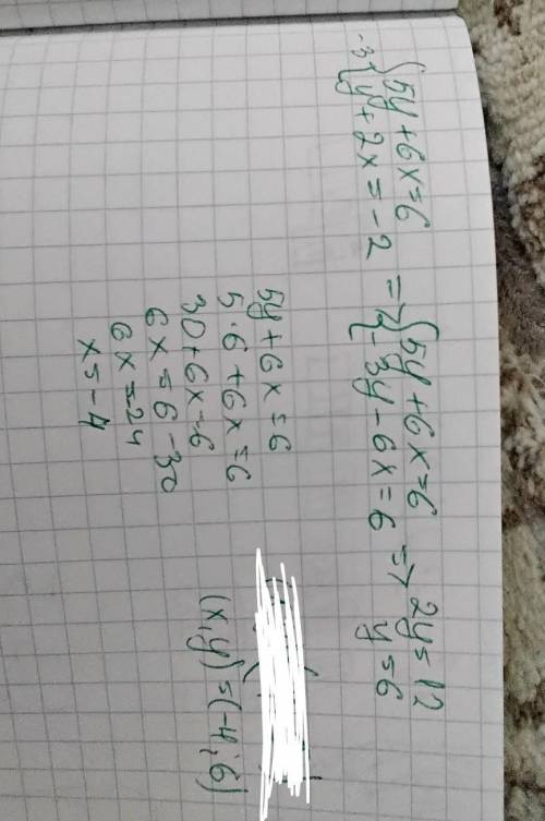 Решите систему уравнений:5y+6x=6y+2x= -2​