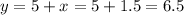 y = 5 + x = 5 + 1.5 = 6.5