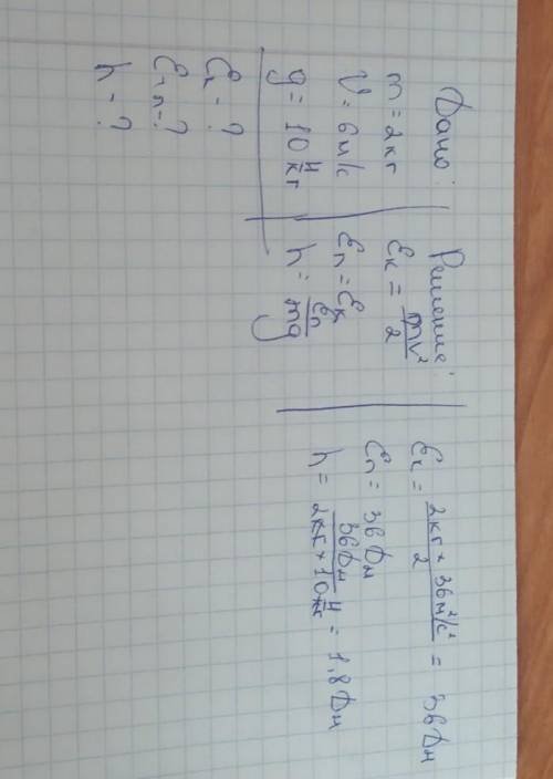 8. Тело массой 2 кг бросают вертикально вверх со скоростью 6 м/с. Приняв g=10 Н/кг, а) определите ки