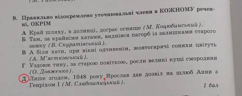 Правильно відокремлено уточнювальні члени в КОЖНОМУ реченні, ОКРІМ