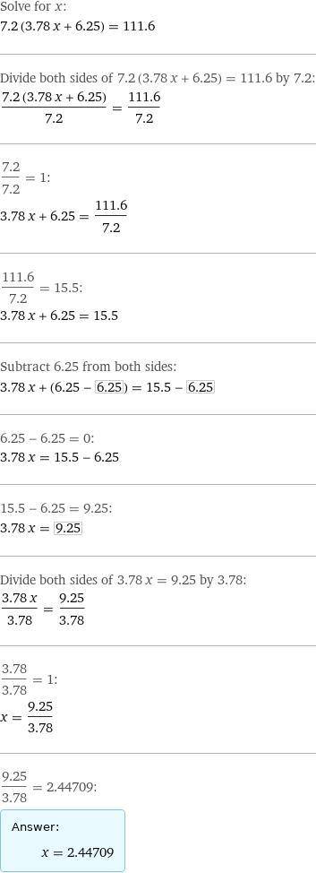 с уравнением: (3,78x + 6,25) * 7,2 = 111,6.