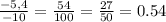 \frac{-5,4}{-10}=\frac{54}{100}=\frac{27}{50}=0.54