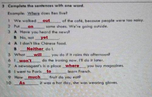 . Complete the sentences with one word. E Eli ongi Where does Ben live? 1. we walked ___ of the Cafe