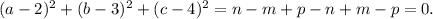 (a-2)^2+(b-3)^2+(c-4)^2=n-m+p-n+m-p=0.