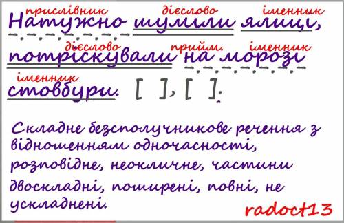 Натужно шуміли ялиці потріскували на морозі стовбури - синтаксичний розбір