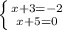 \left \{ {{x+3=-2} \atop {x+5=0}} \right.