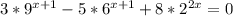 3*9^{x+1}-5*6^{x+1}+8*2^{2x}=0