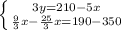 \left \{ {{3y=210-5x} \atop {\frac{9}{3} x -\frac{25}{3} x=190 -350} \right.