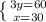 \left \{ {{3y=60} \atop {x =30 } \right.