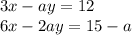 3x - ay = 12 \\ 6x - 2ay = 15 - a