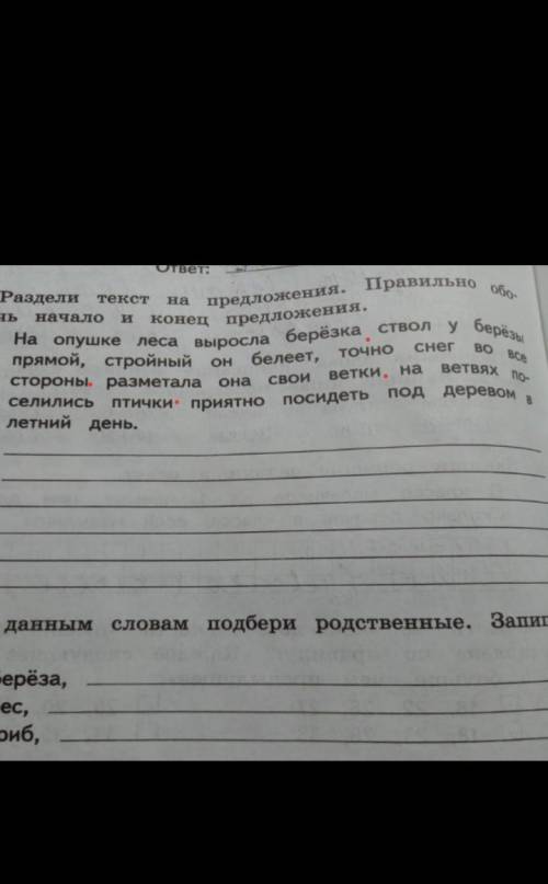 Раздели текст на предложения. Правильно обозначь начало и конец предложения.