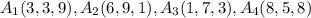 A_{1}(3,3,9), A_{2} (6,9,1), A_{3}(1,7,3),A_{4}(8,5,8)