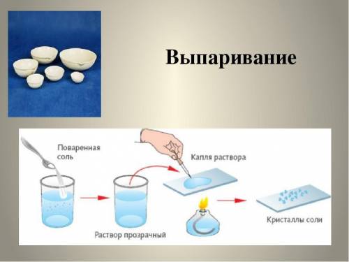 Соль из раствора можно получить методом: фильтрования дистилляции отстаивания выпаривания