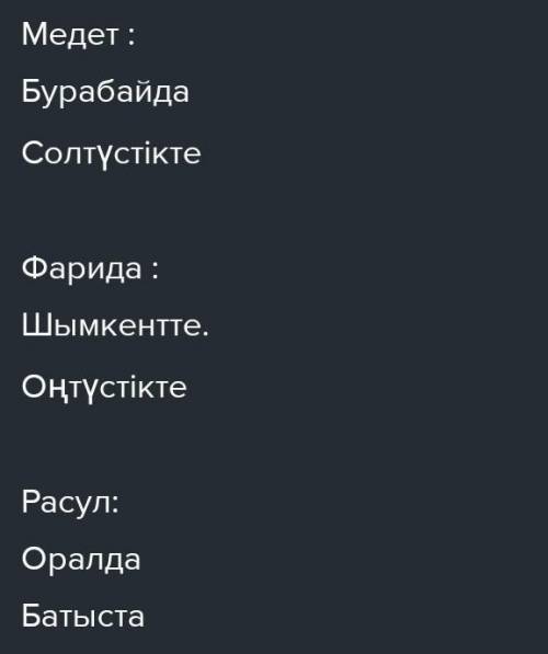 5. Диалогті қайталап тыңда. Кестені толтыр. Қай қалада тұрады? Қай аймақта тұрады? Солтүстікте Бураб