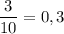 \dfrac{3}{10} =0,3