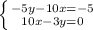 \left \{ {{-5y-10x=-5} \atop {10x-3y=0}} \right.