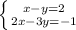 \left \{ {{x-y =2} \atop {2x-3y=-1}} \right.